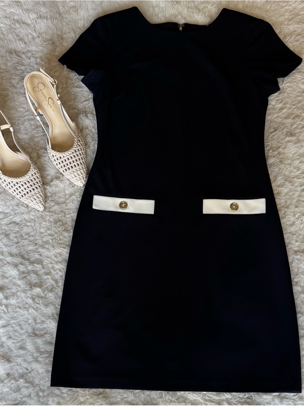 Tommy Hilfiger Navy Midi Dress with White Pocket Tabs
